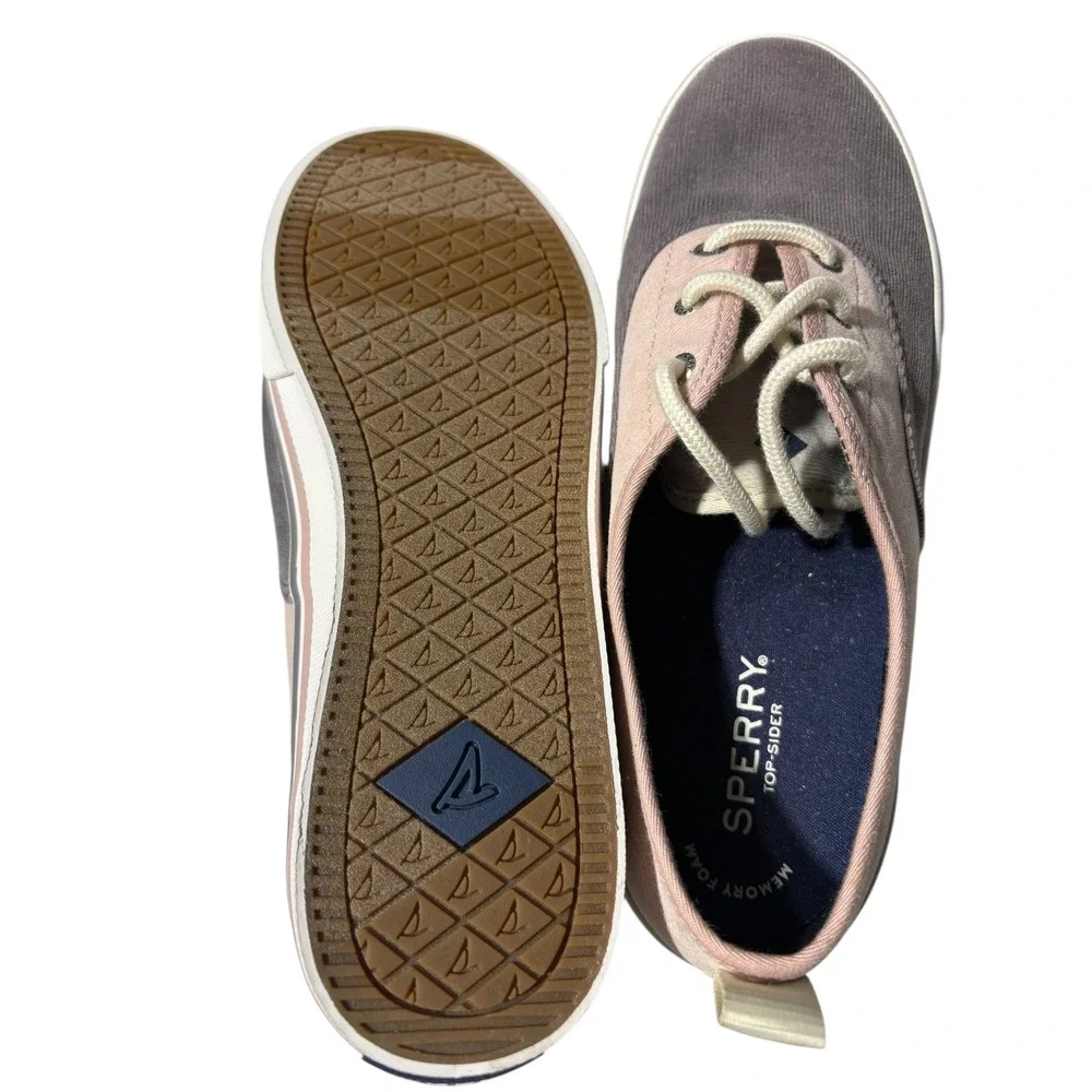 Sperry Top Sider Women's Canvas Sneakers Pink Gray Lace Up Low‎ Top Shoes Sz 8